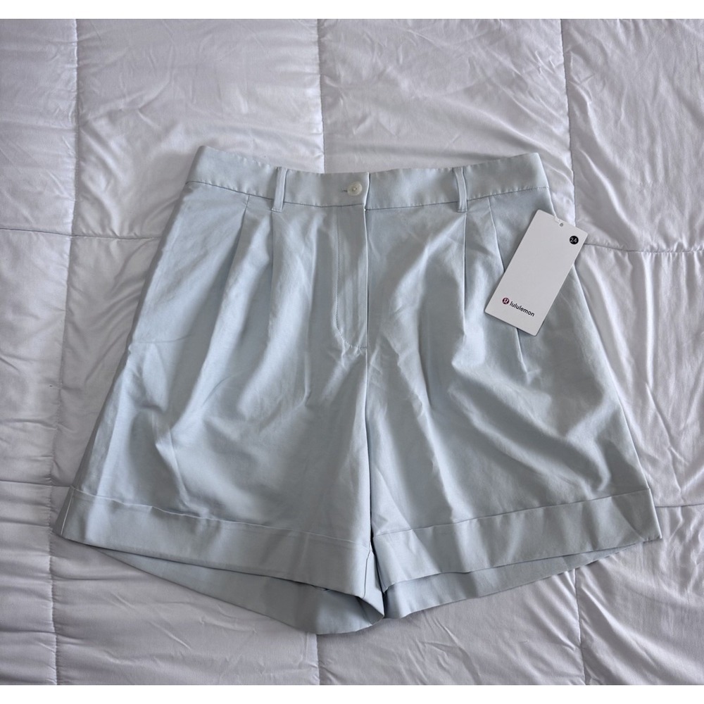 New Lululemon Linen High-Rise Short 6" Casual Size 32 Blue Trousers Quick Dry